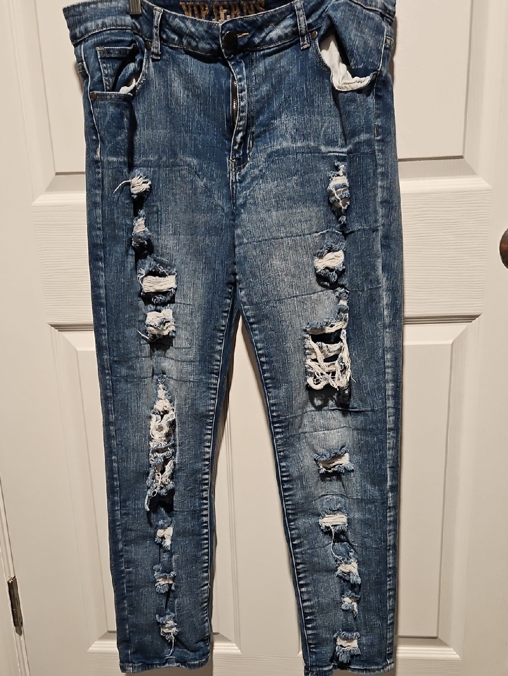 VIP Distressed Skinny Jeans in Medium Blue